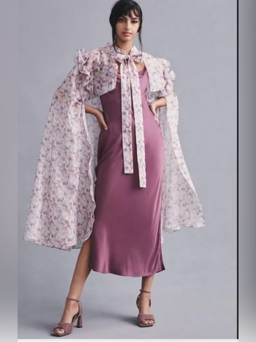 Anthropologie Maeve Floral Sheer Cape -Purple